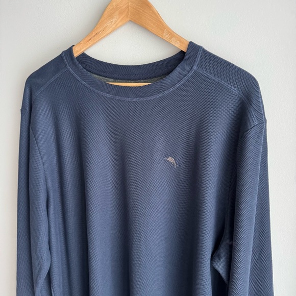 Tommy Bahama Thermal Long Sleeve Shirt Mens XL Navy Mesh Waffle Solid EUC - Picture 2 of 11